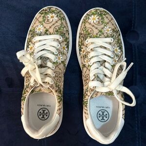 Tori Birch Floral-Embroidered Sneakers, Size 8